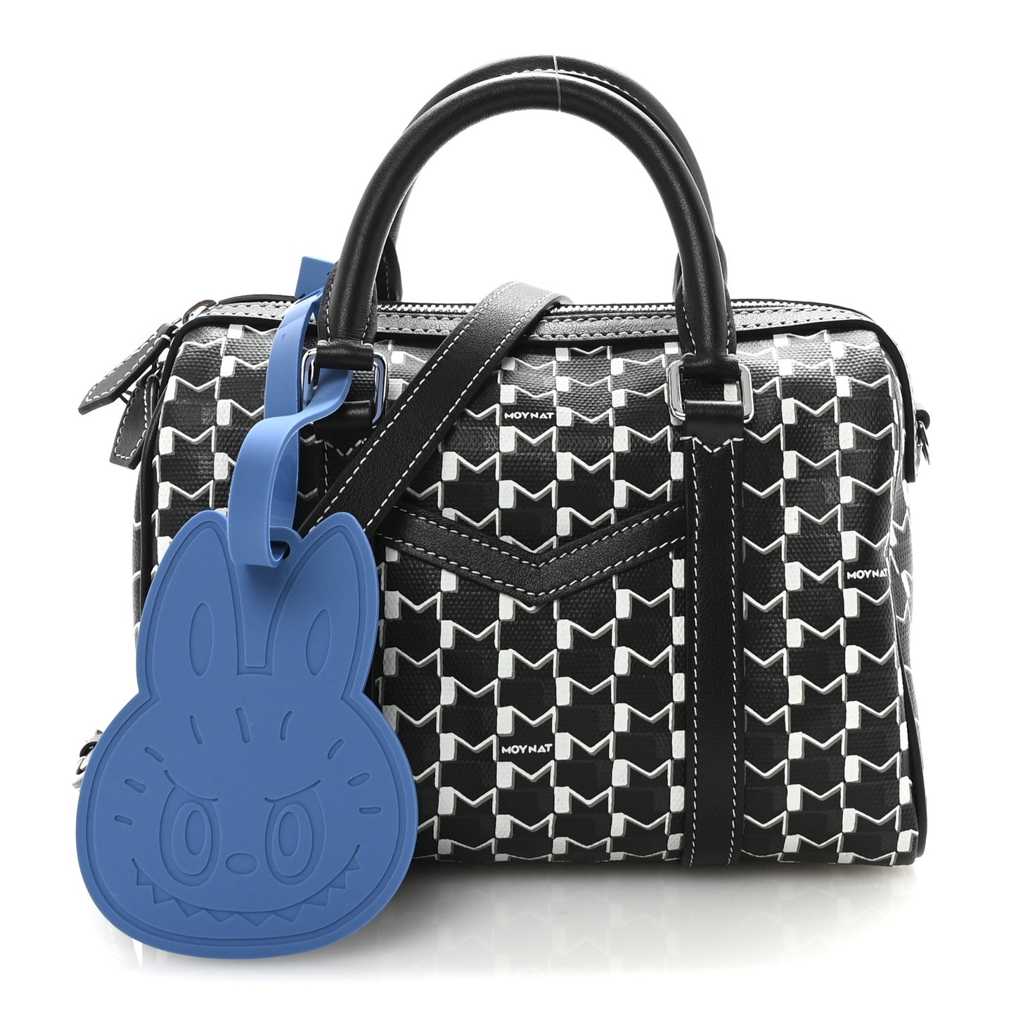 X KASING LUNG Calfskin Canvas M Labubu Boston Bag Black Multicolor