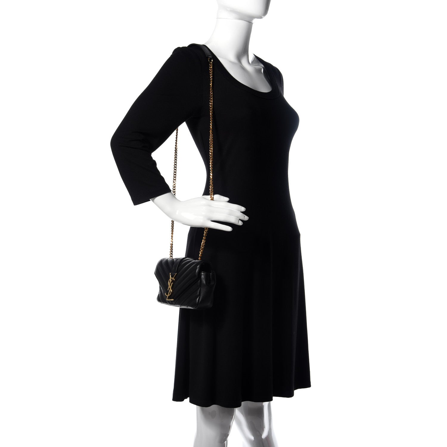 Saint Laurent Sheepskin Matelasse Chevron Monogram Classic Baby Chain Bag Black 2 of 16