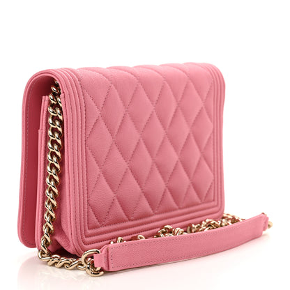Chanel Caviar Quilted Boy Wallet On Chain WOC Pink 3 of 12
