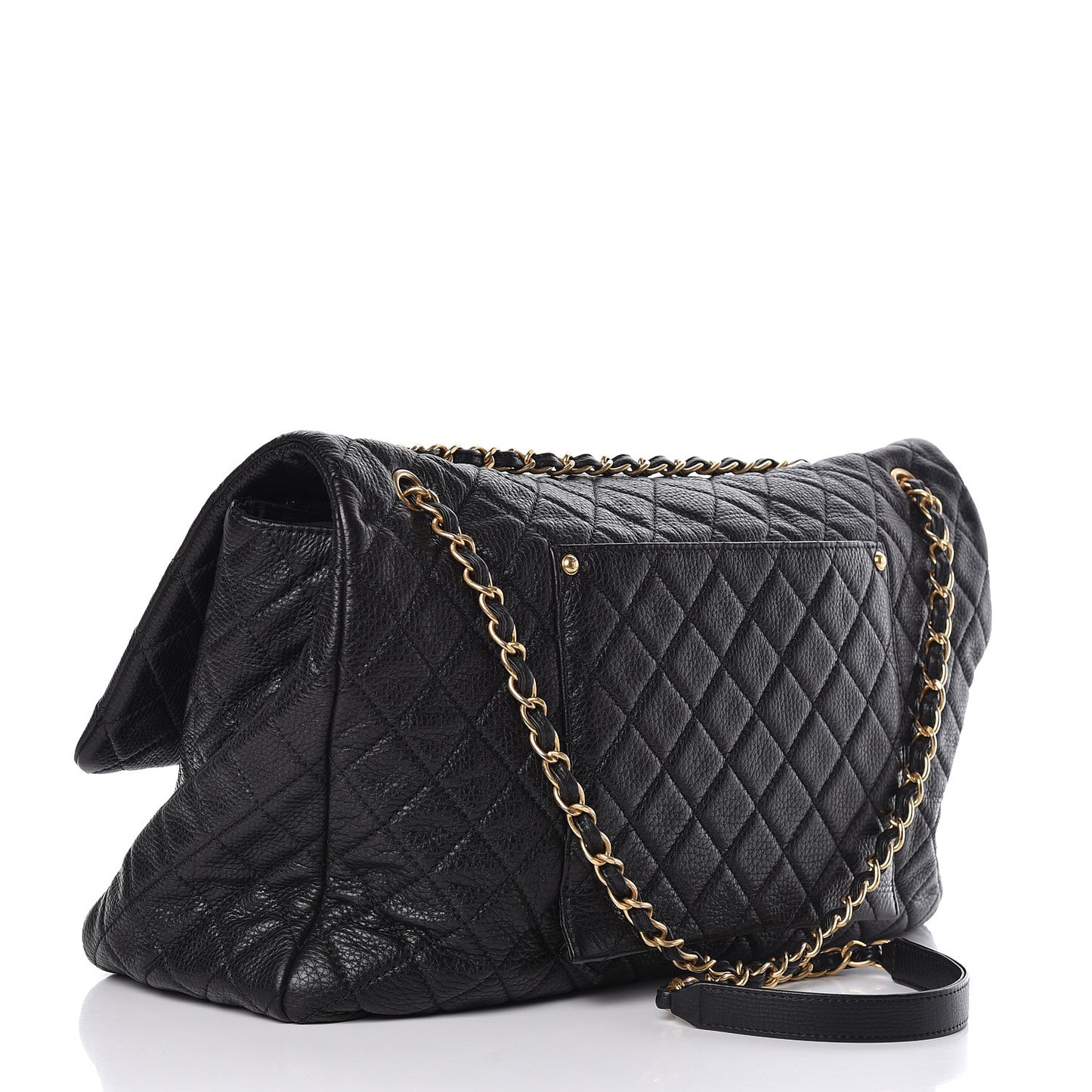 Calfskin Quilted XXL Travel Flap Bag Black