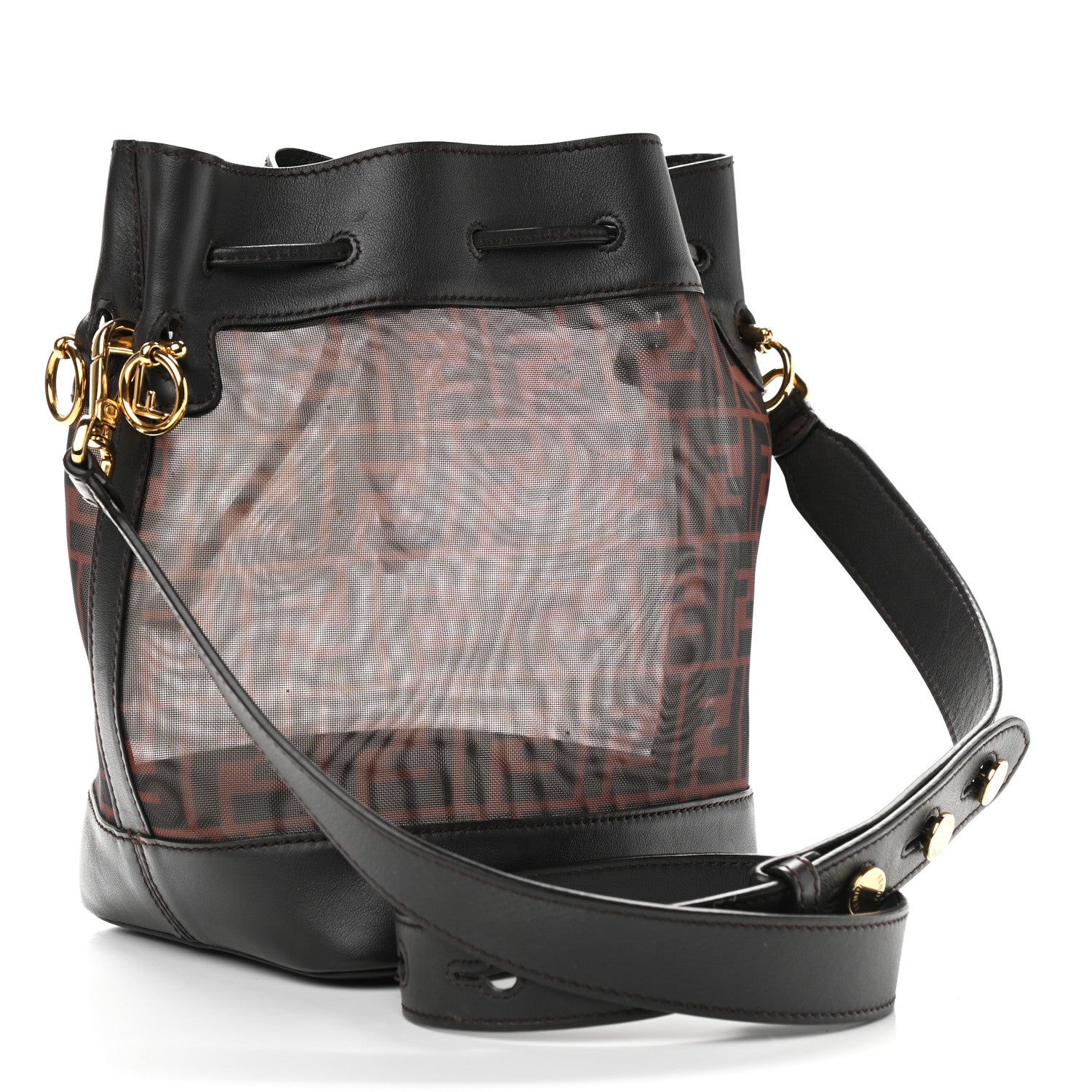 Fendi Mesh Vitello Grace F is Fendi FF 1974 Grande Mon Tresor Bucket Bag Marrone Black Ebano 2 of 11