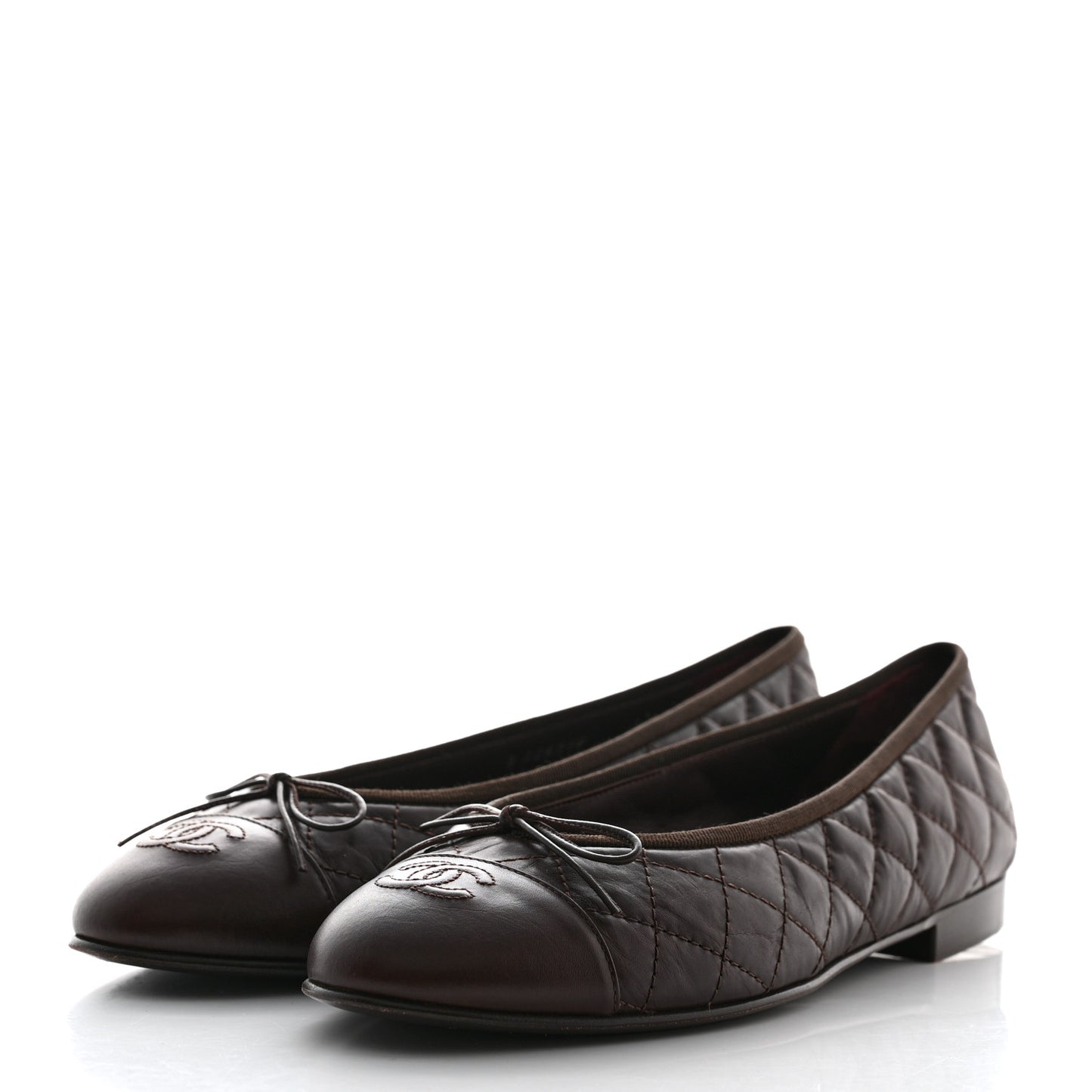 Aged Calfskin Quilted CC Cap Toe Ballerina Flats 41 Dark Brown