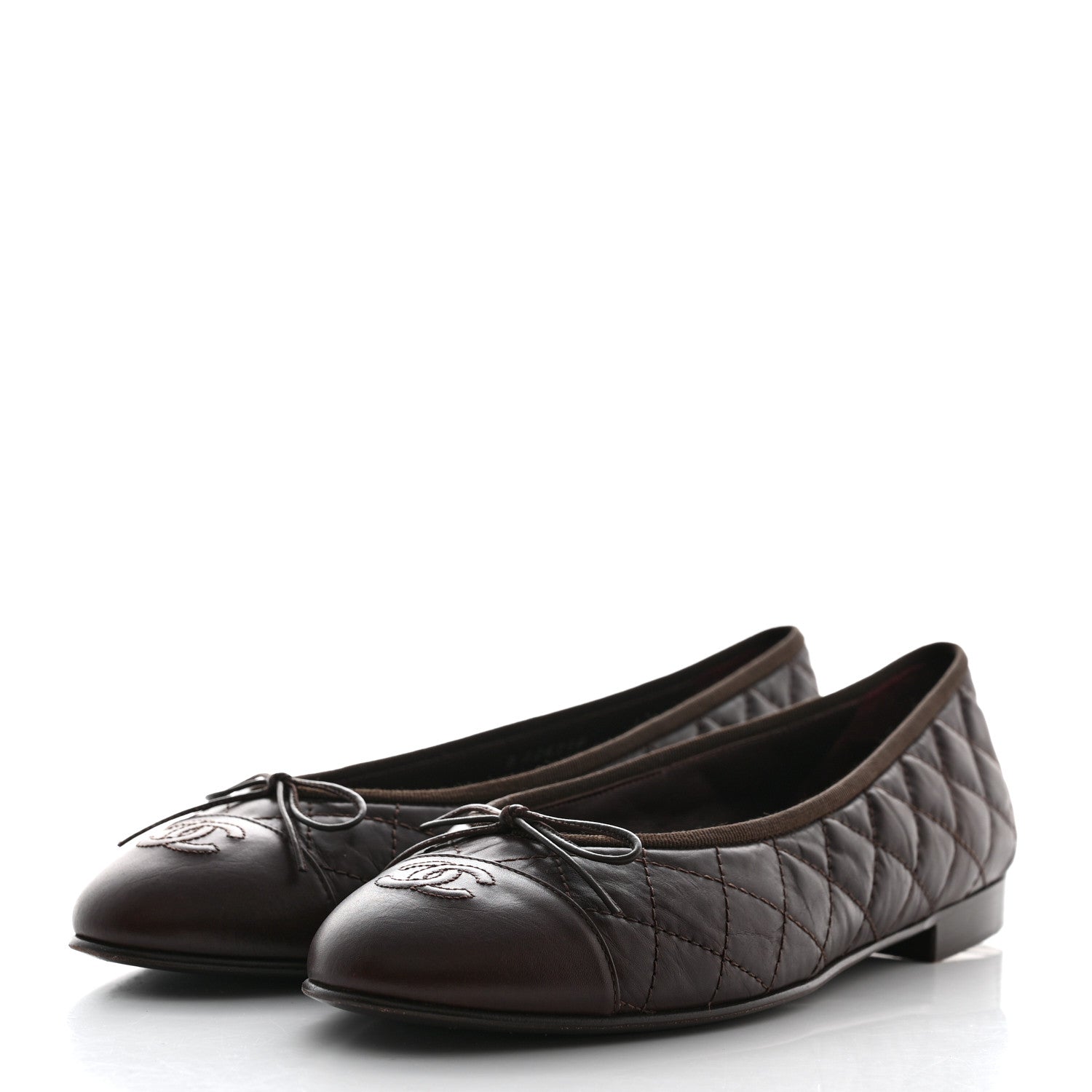 Chanel Aged Calfskin Quilted CC Cap Toe Ballerina Flats 41 Dark Brown 3 of 8