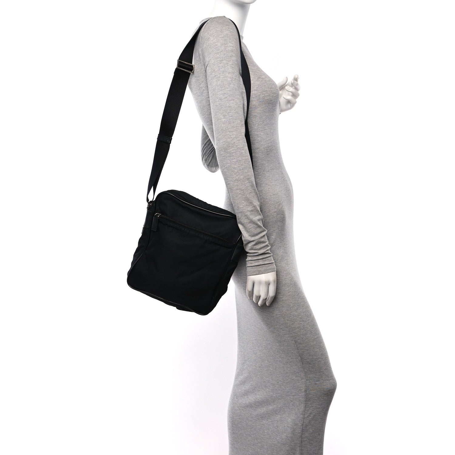 Prada Tessuto Nylon Saffiano Messenger Bag Black 2 of 9