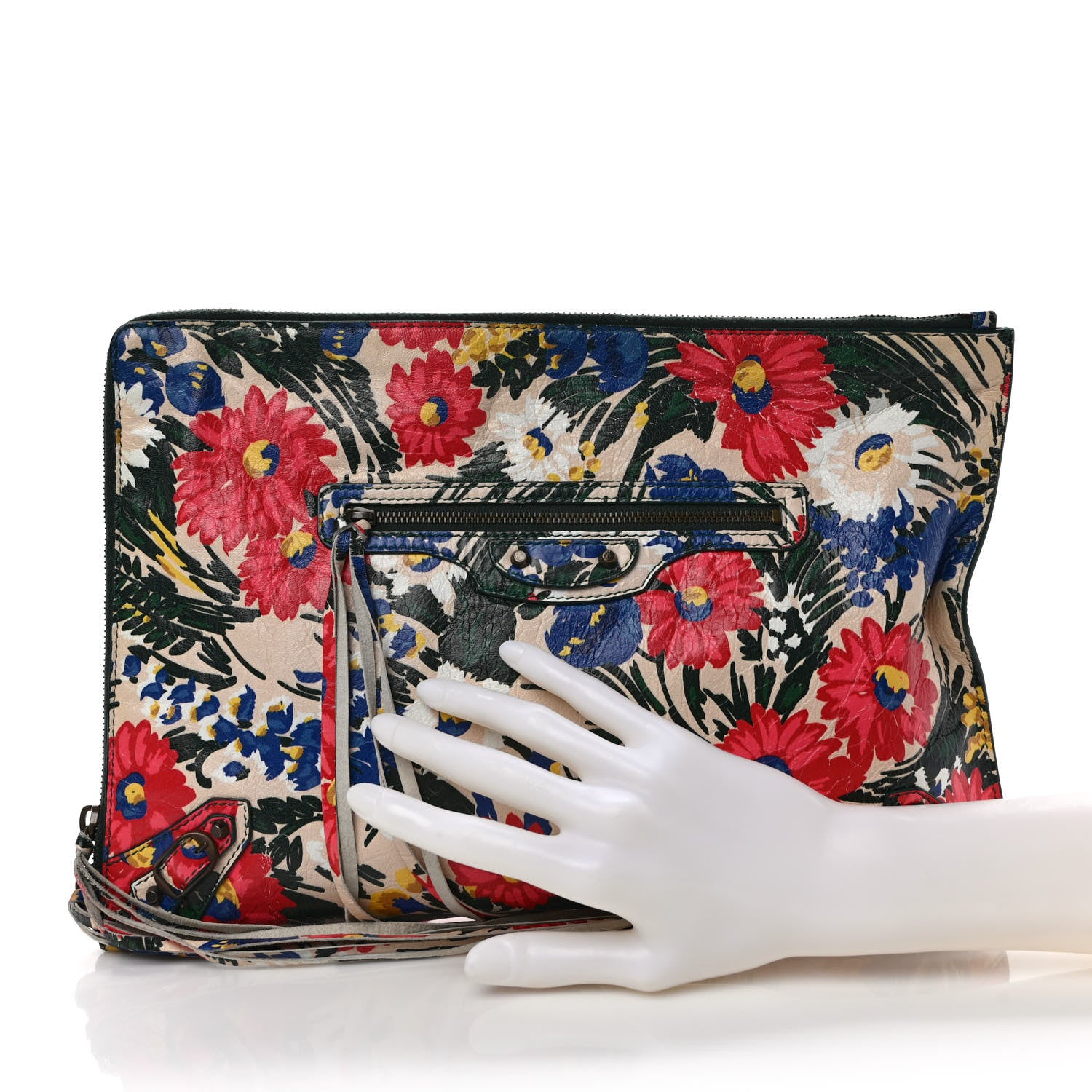Balenciaga Agneau Classic Hardware Fleurs Small Pouch Beige Red Green 2 of 9