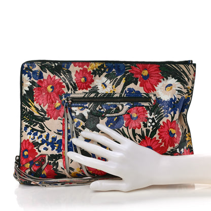 Balenciaga Agneau Classic Hardware Fleurs Small Pouch Beige Red Green 2 of 9
