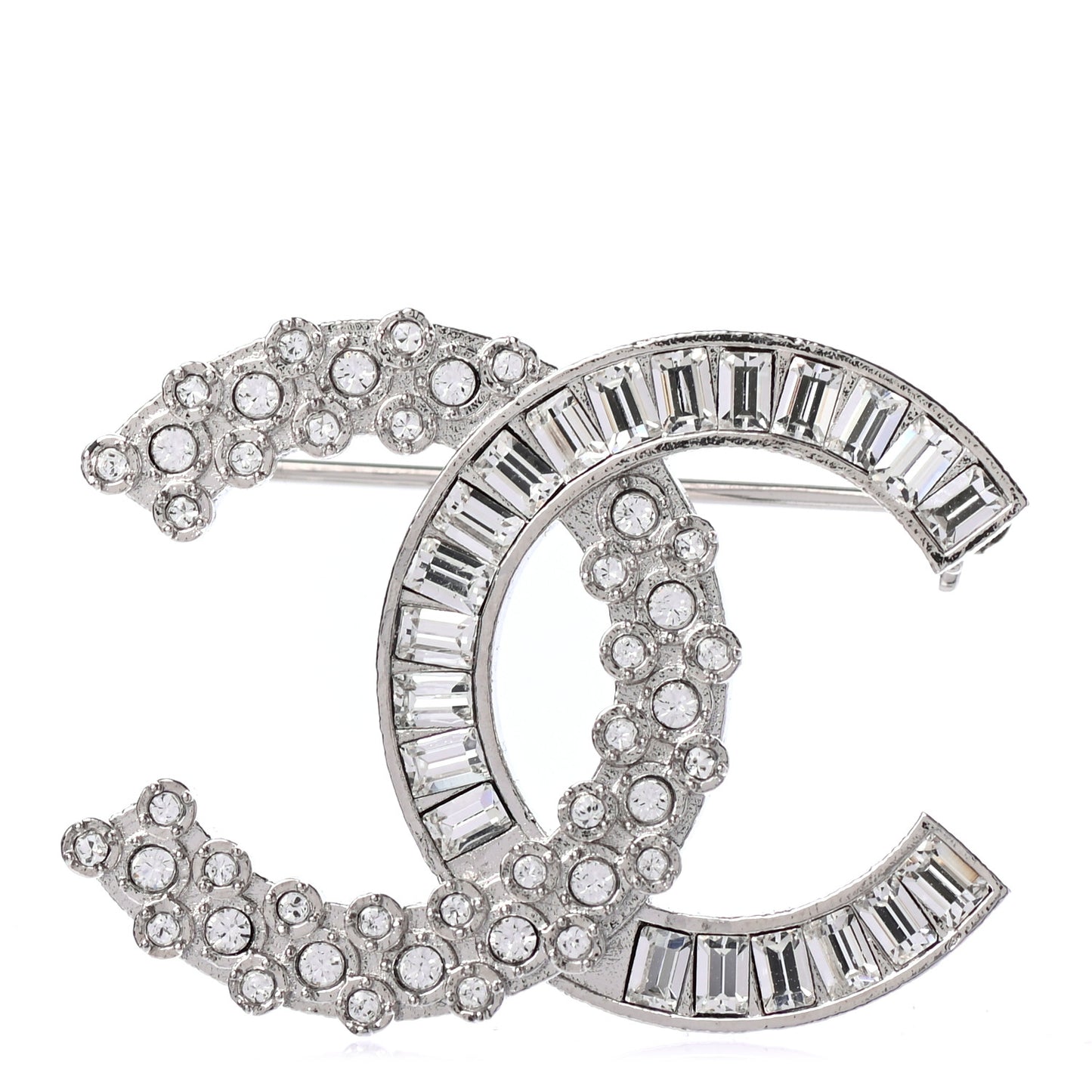 Baguette Crystal CC Brooch Silver