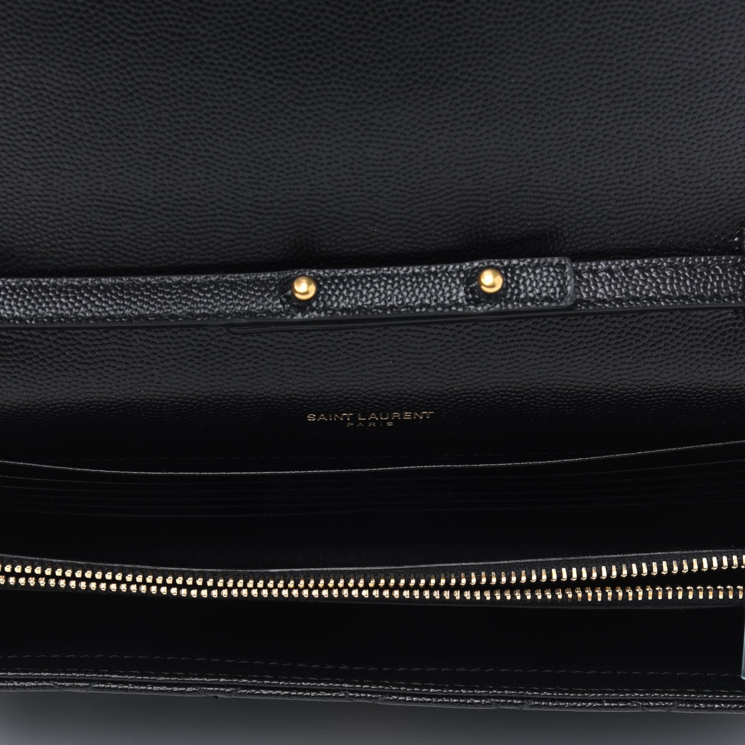 Saint Laurent Grain De Poudre Mixed Matelasse Triquilt Monogram Chain Wallet Black 5 of 10