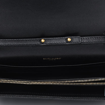 Saint Laurent Grain De Poudre Mixed Matelasse Triquilt Monogram Chain Wallet Black 5 of 10