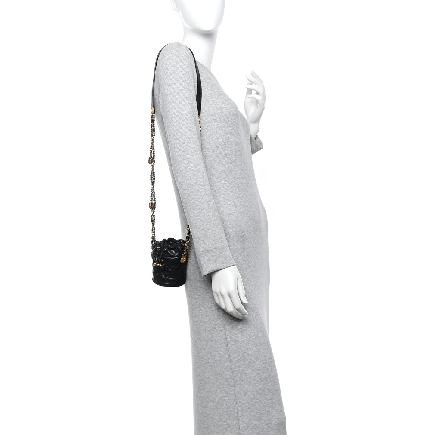 Caviar Quilted Twist Your Buttons Micro Bucket Bag Black