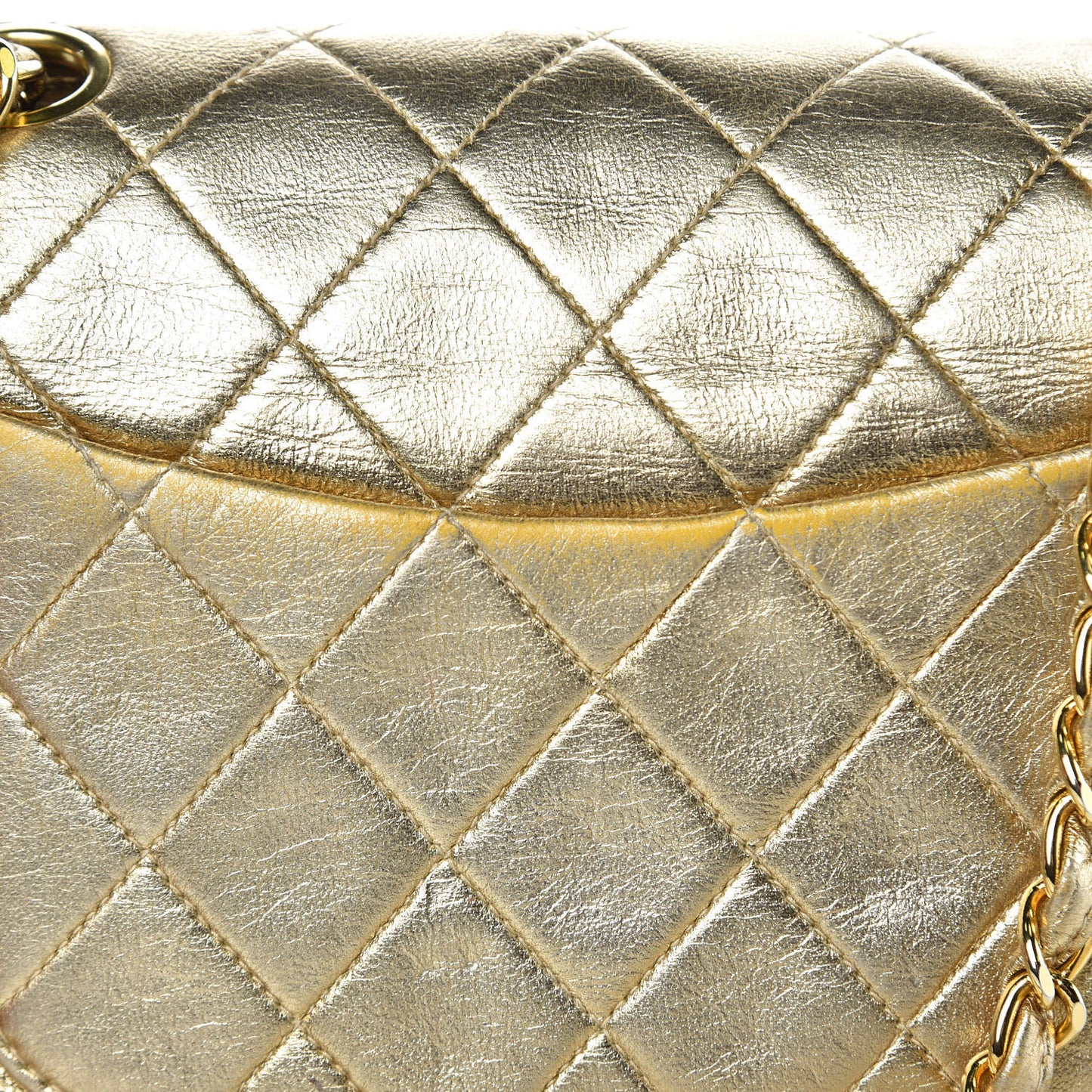 Metallic Lambskin Quilted Mini Square Flap Gold