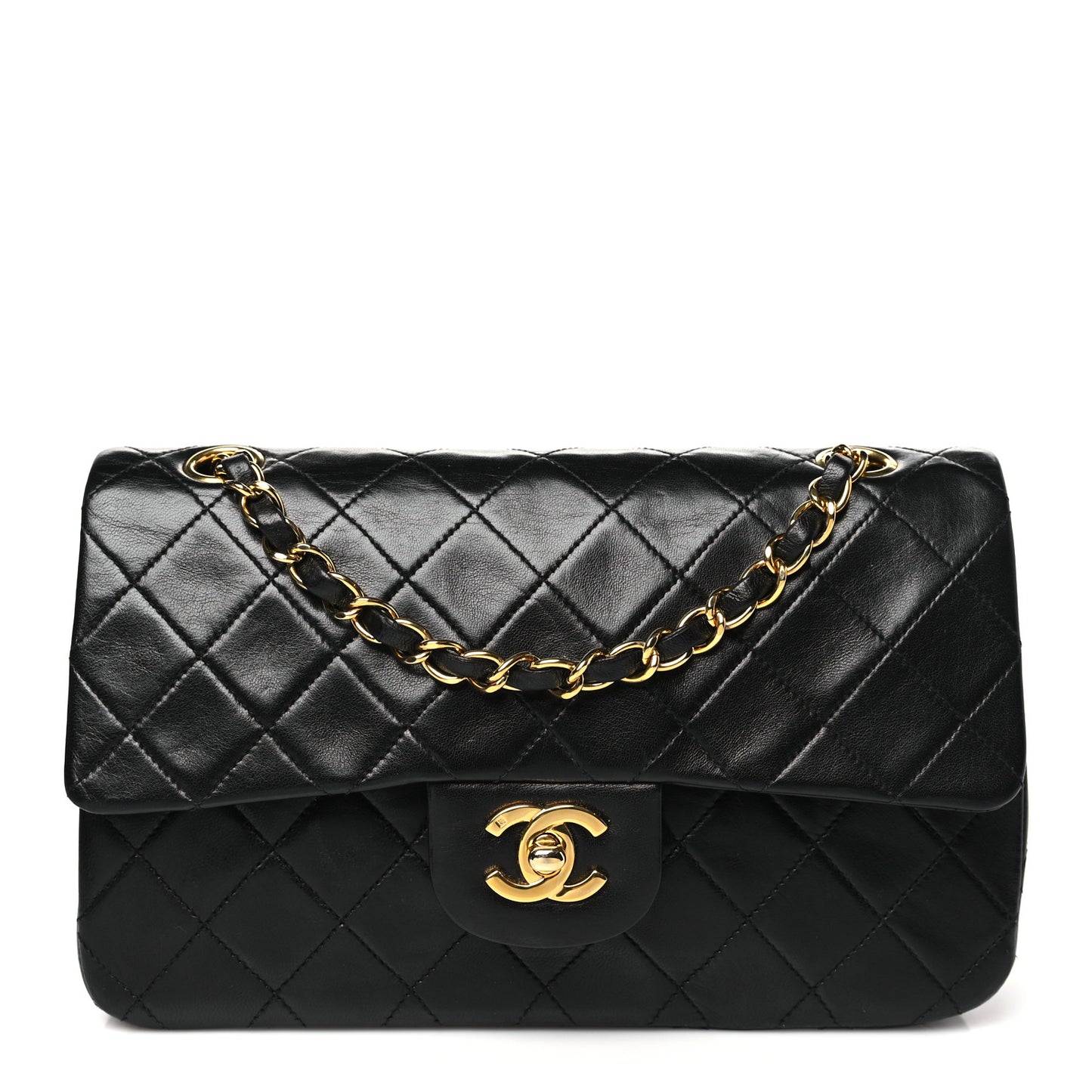 Lambskin Quilted Small Double Flap Black