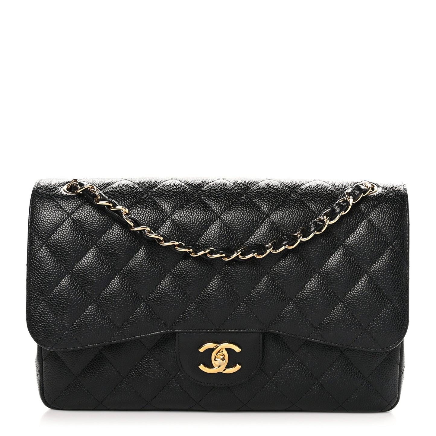 Caviar Quilted Jumbo Double Flap Black