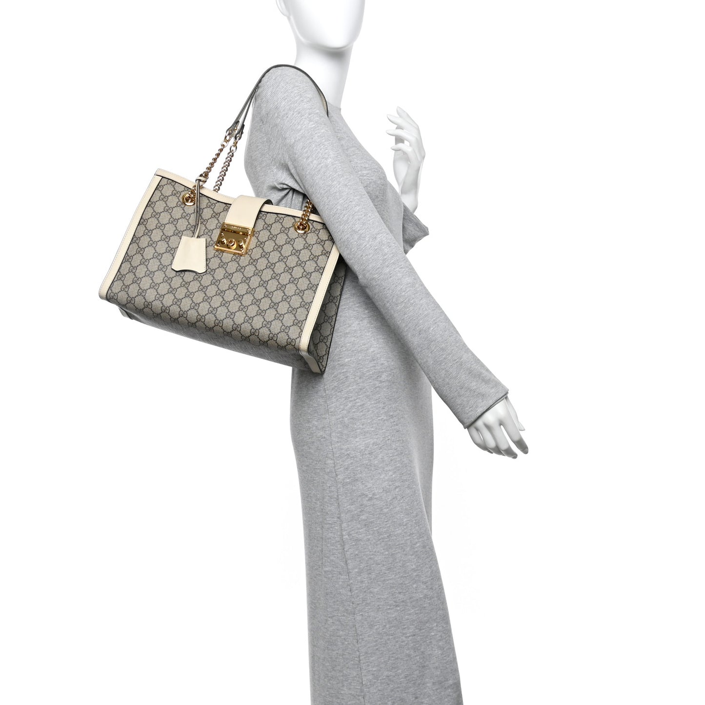 GG Supreme Monogram Medium Padlock Tote White