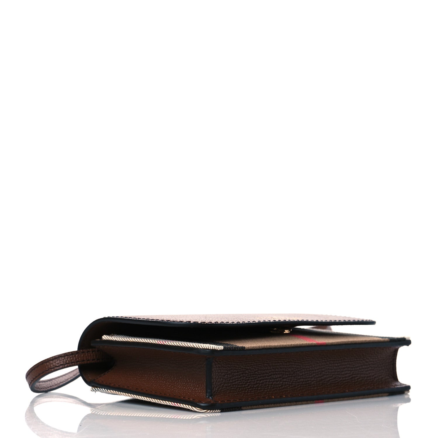 Burberry Grained Calfskin House Check Tartan Mix Hampshire Wallet On Chain Tan 4 of 10