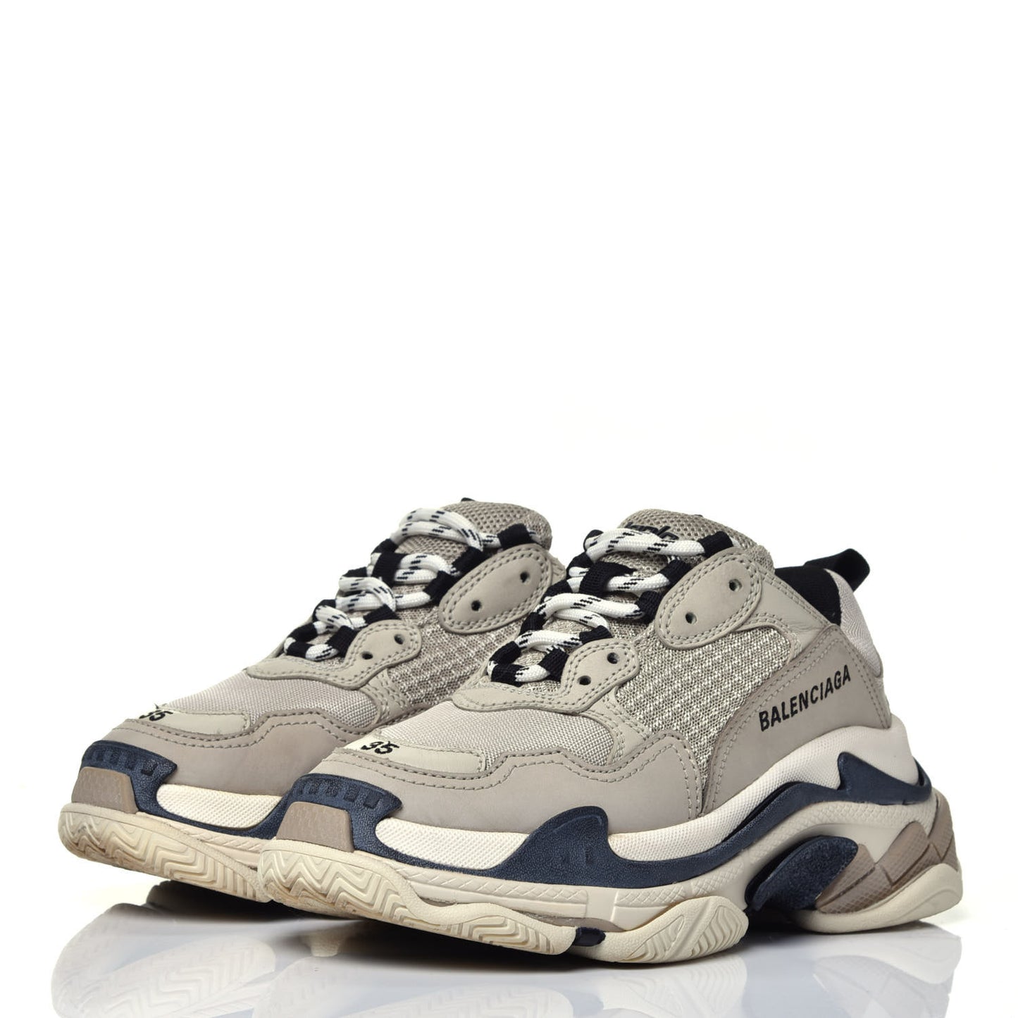Fabric Mesh Womens Triple S Sneakers 35 Beige Black