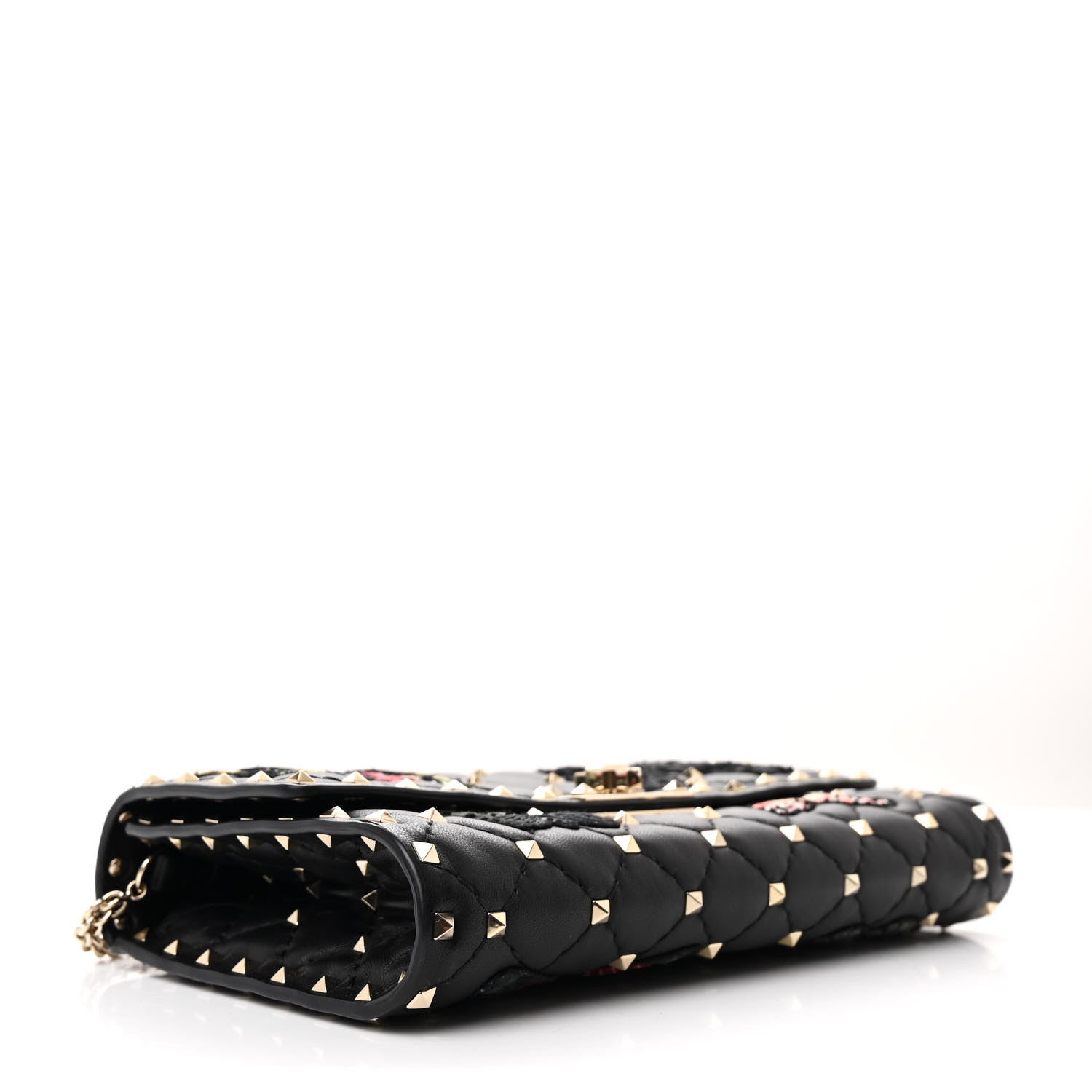 Valentino Garavani Nappa Butterfly Embroidered Rockstud Spike Wallet on Chain Black 4 of 10