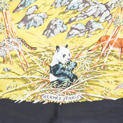Hermes Silk Sichuan Scarf 90 Noir Bronze Beige Clair 3 of 9