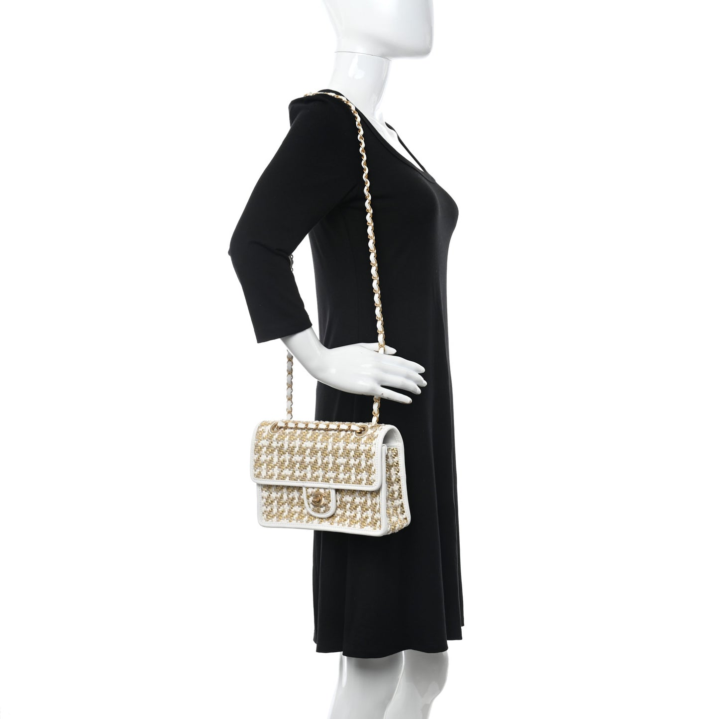 Metallic Lambskin Viscose Woven Flap Gold White