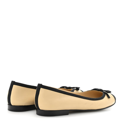 Chanel Lambskin Grossgrain Cap Toe Bow CC Ballerina Flats 40 Beige Black 5 of 9