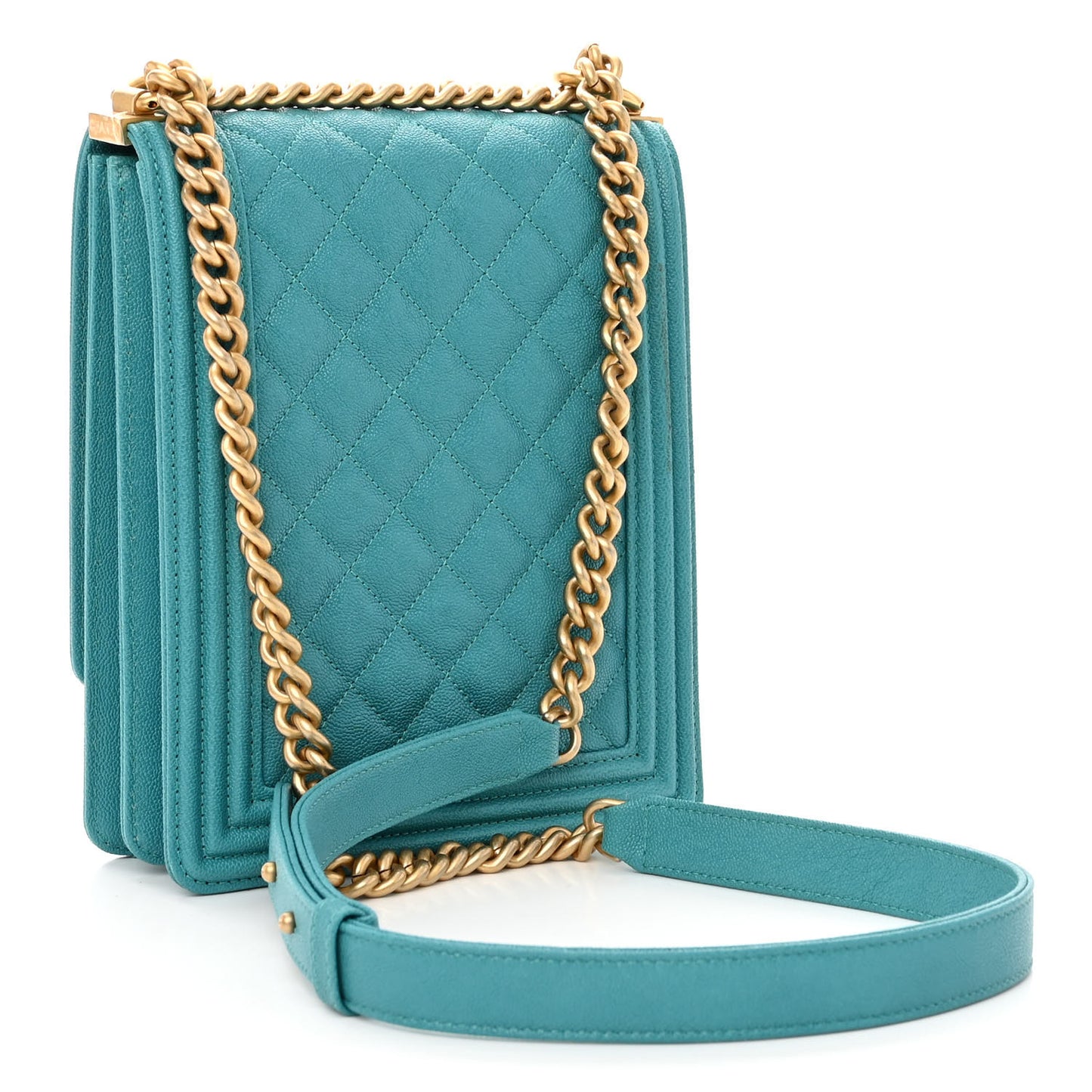 Caviar Quilted North South Boy Flap Turquoise