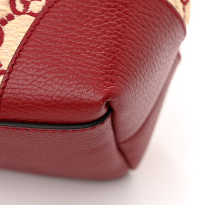 Gucci Straw Jacquard Dollar Calfskin GG Monogram Medium Ophidia Shopping Tote Natural New Cherry Red 11 of 11