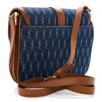 Saint Laurent Denim All-Over Monogram Small Le Monogramme Satchel Navy Blue 3 of 11