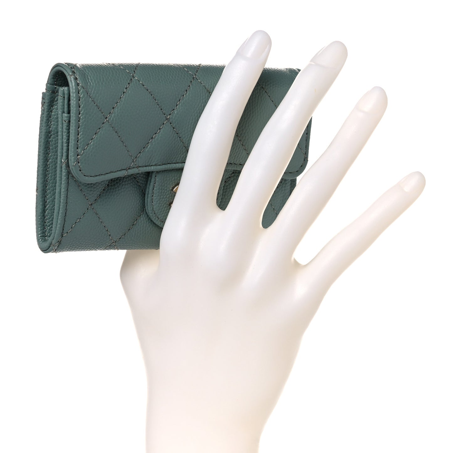 Caviar Quilted Flap Card Holder Wallet Dark Green
