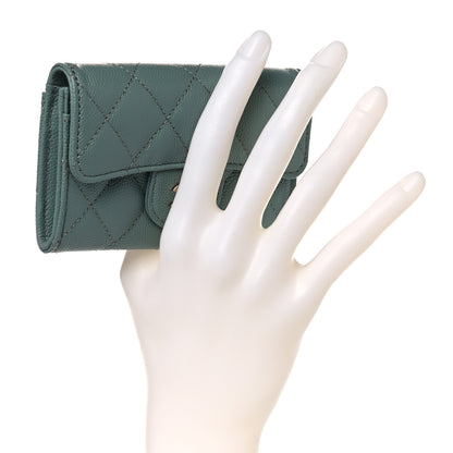 Chanel Caviar Quilted Flap Card Holder Wallet Dark Green 2 of 9