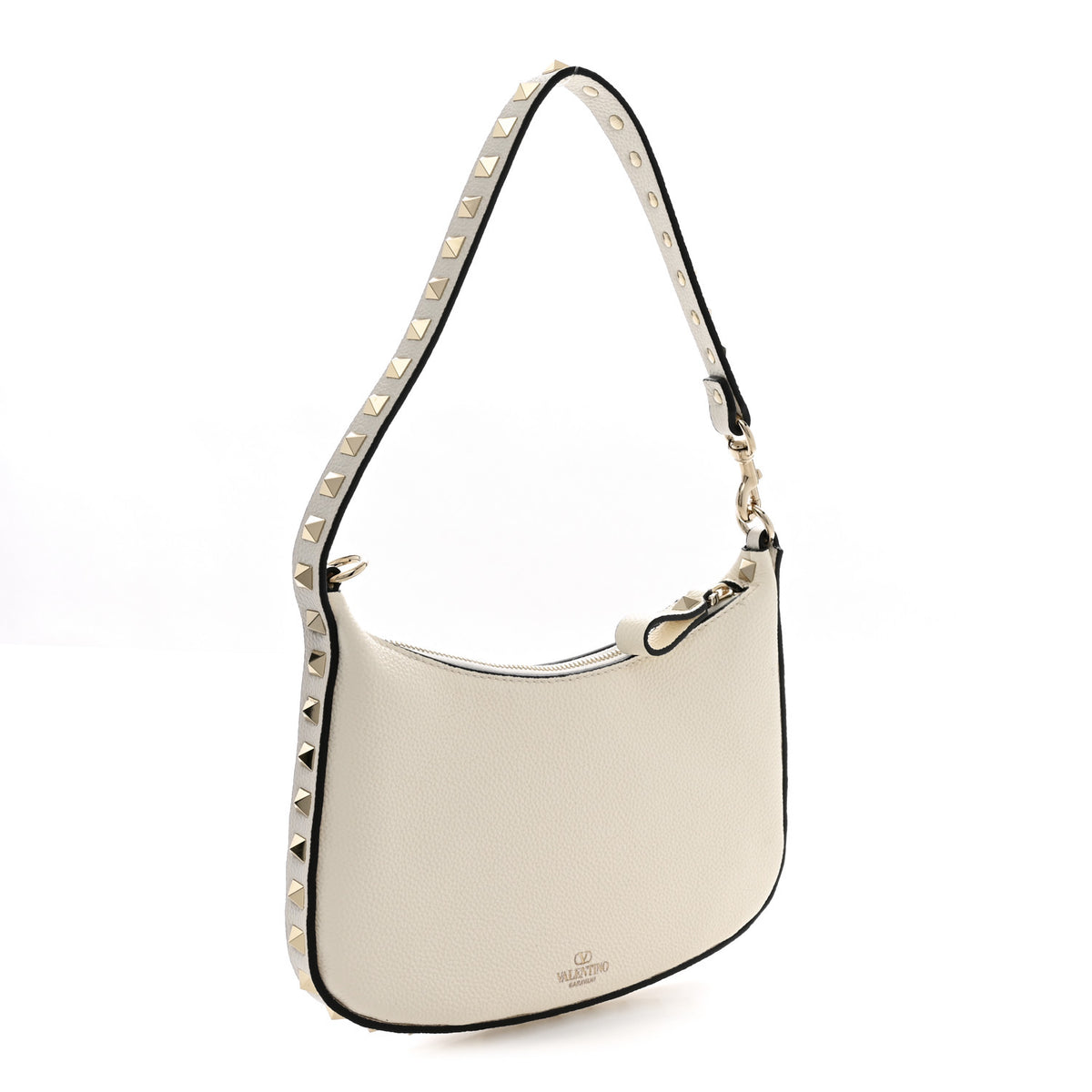 Valentino Garavani Grainy Calfskin Mini Rockstud Hobo Ivory 3 of 11