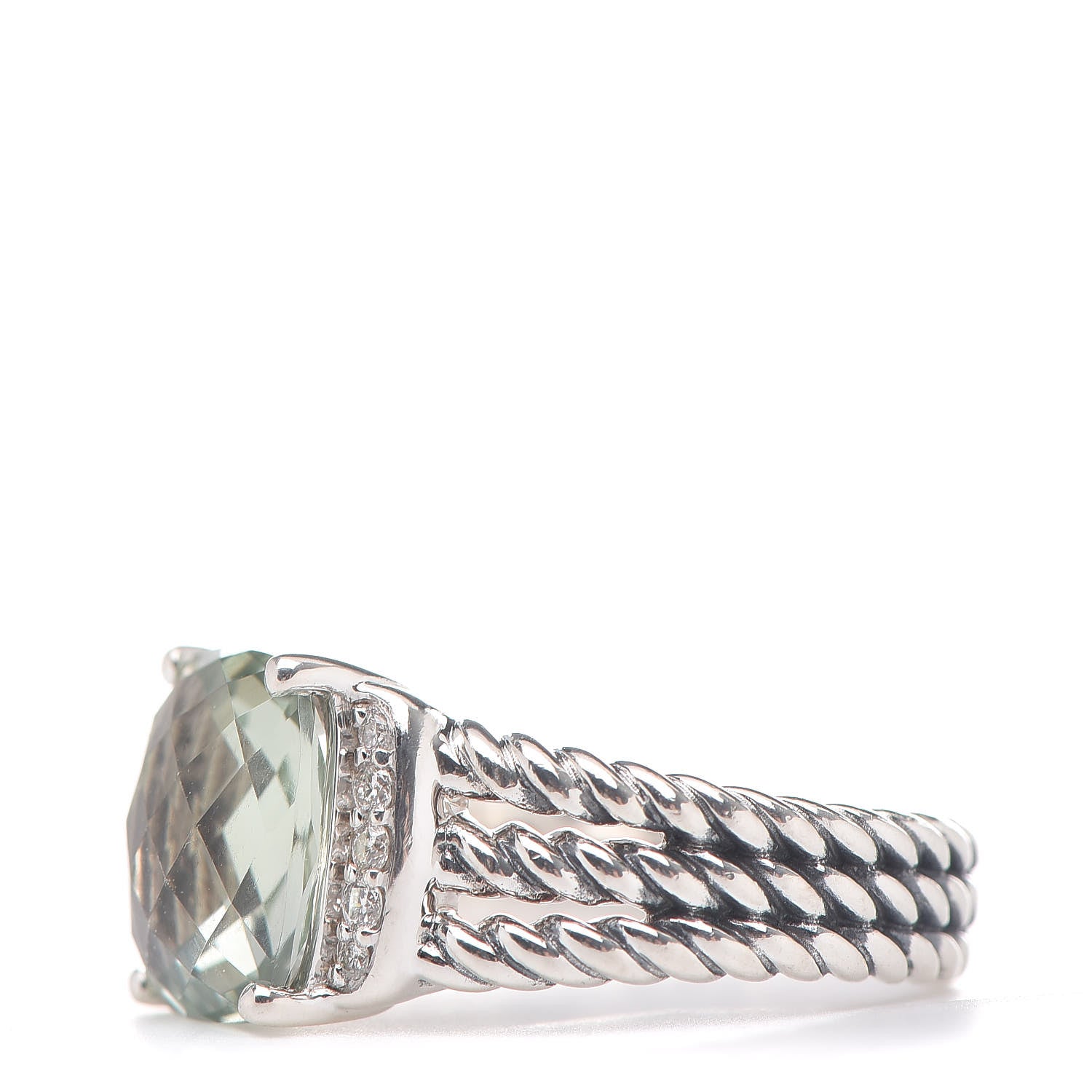 David Yurman Sterling Silver Diamond Prasiolite 10mm Petite Wheaton Ring 50 5.5 3 of 5