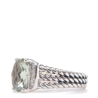 David Yurman Sterling Silver Diamond Prasiolite 10mm Petite Wheaton Ring 50 5.5 3 of 5