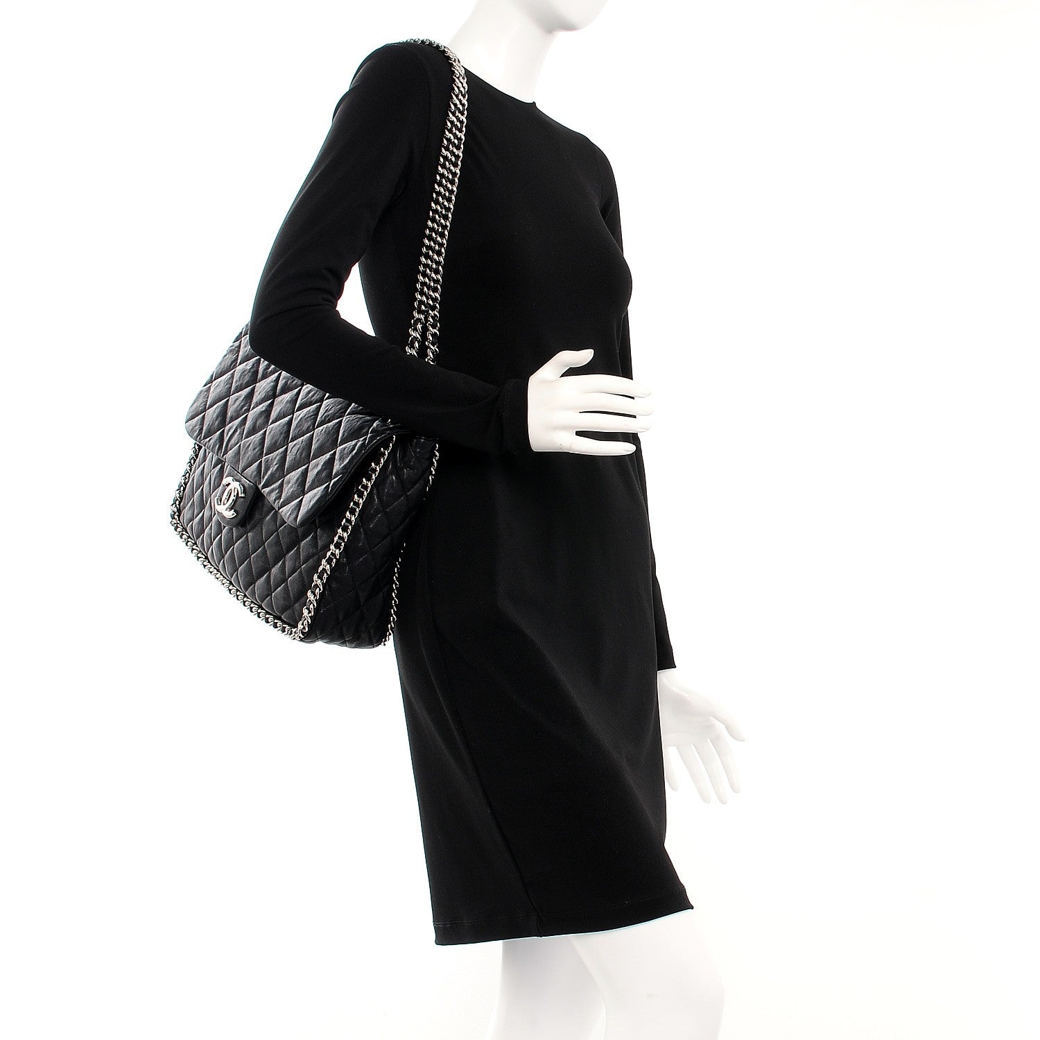 Chanel Washed Lambskin Quilted Maxi Chain Around Flap Black 2 of 7