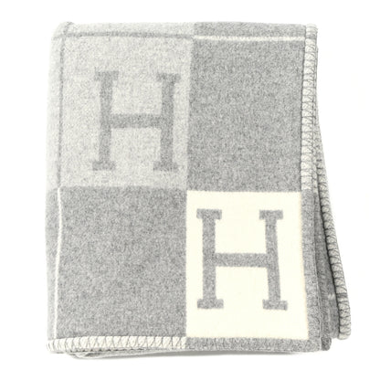Hermes Wool Cashmere Avalon III Blanket Ecru Gris Clair 1 of 3
