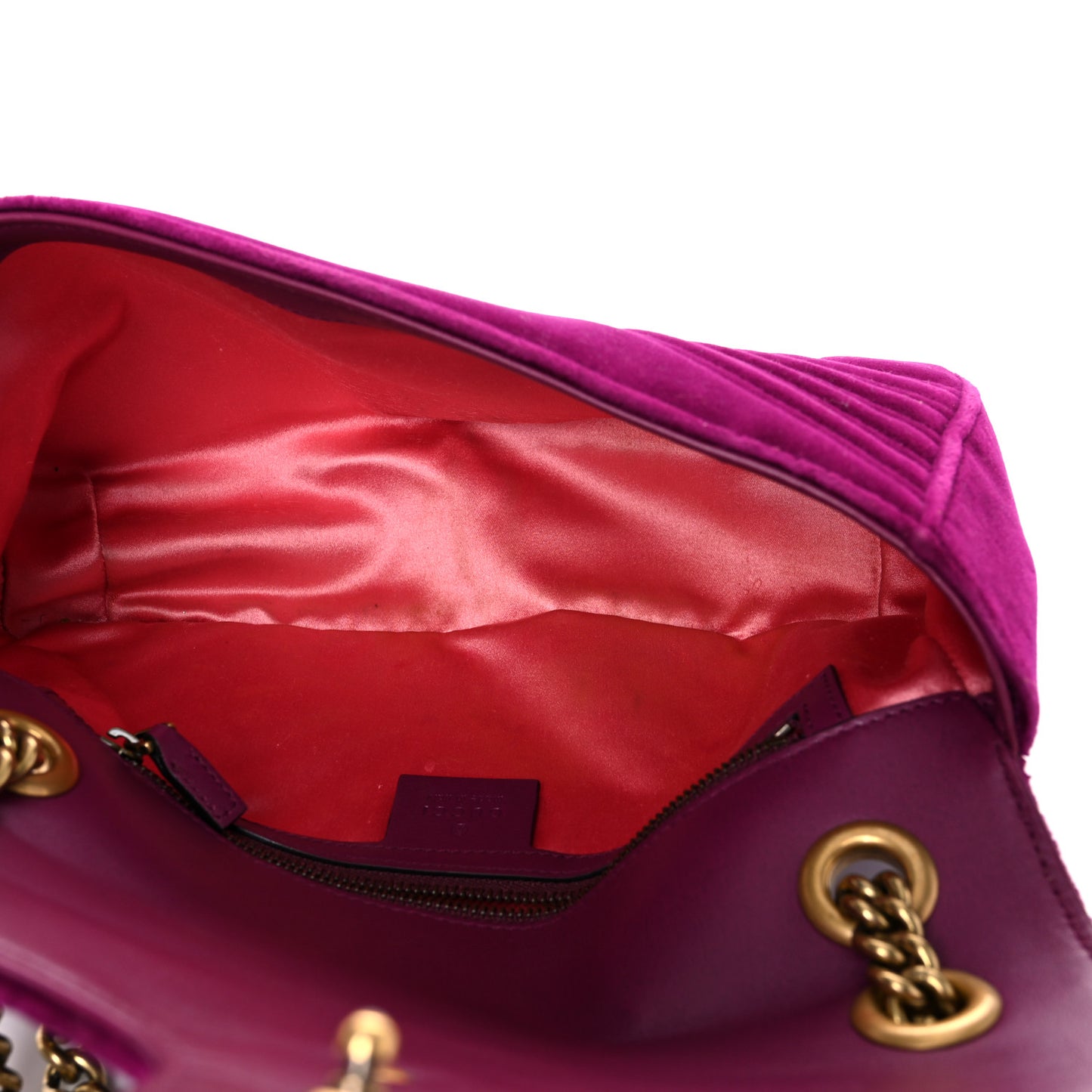 Velvet Matelasse Small GG Marmont Shoulder Bag Fuchsia Violet Cyclamen