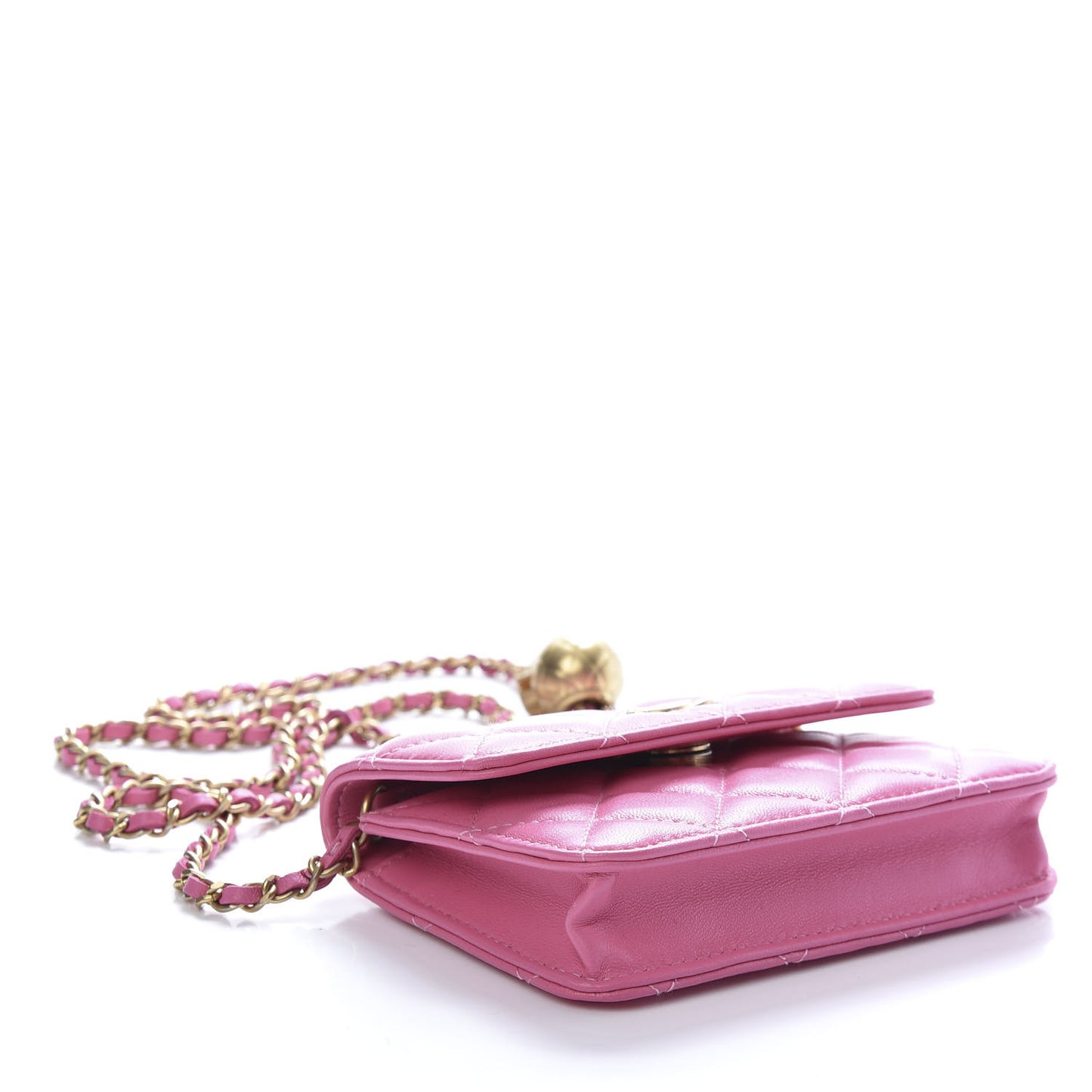 Lambskin Quilted Pearl Crush Clutch With Chain Pink