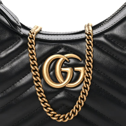 Gucci Calfskin Matelasse Chevron Mini GG Marmont Half Moon Hobo Black 7 of 9