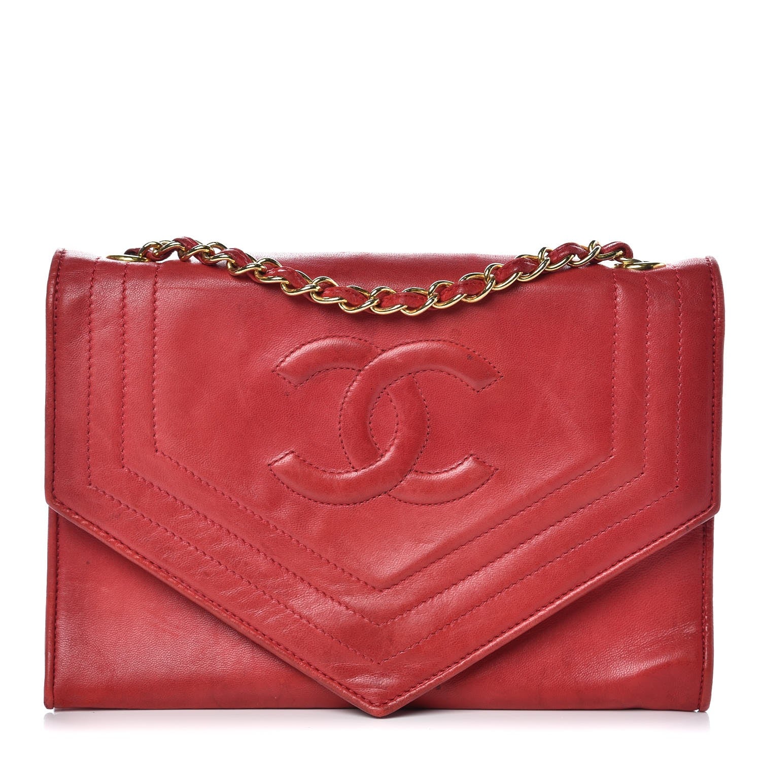 Chanel Lambskin CC Envelope Single Flap Red 1 of 15