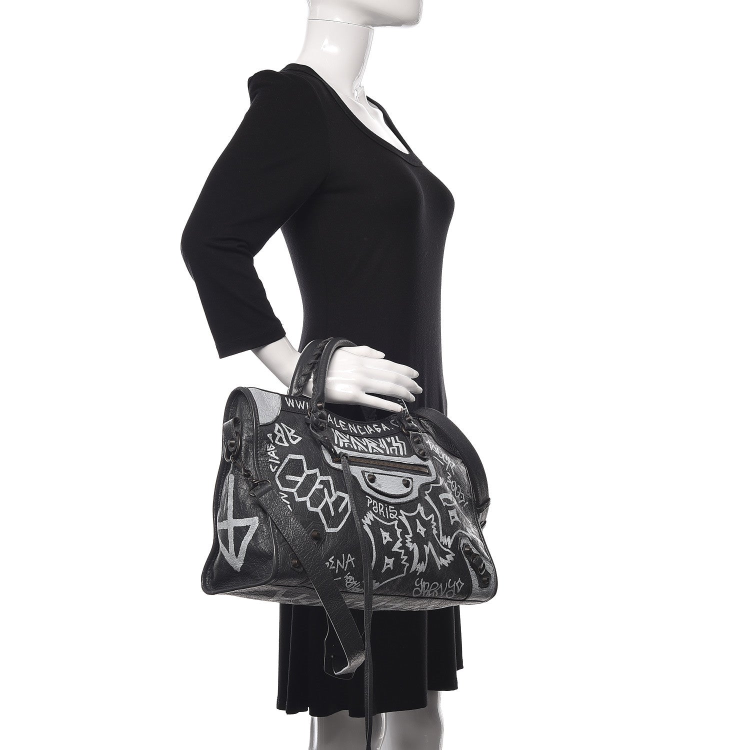 Balenciaga Agneau Arena Graffiti All Over Classic Hardware City Gris Fossile White 2 of 11