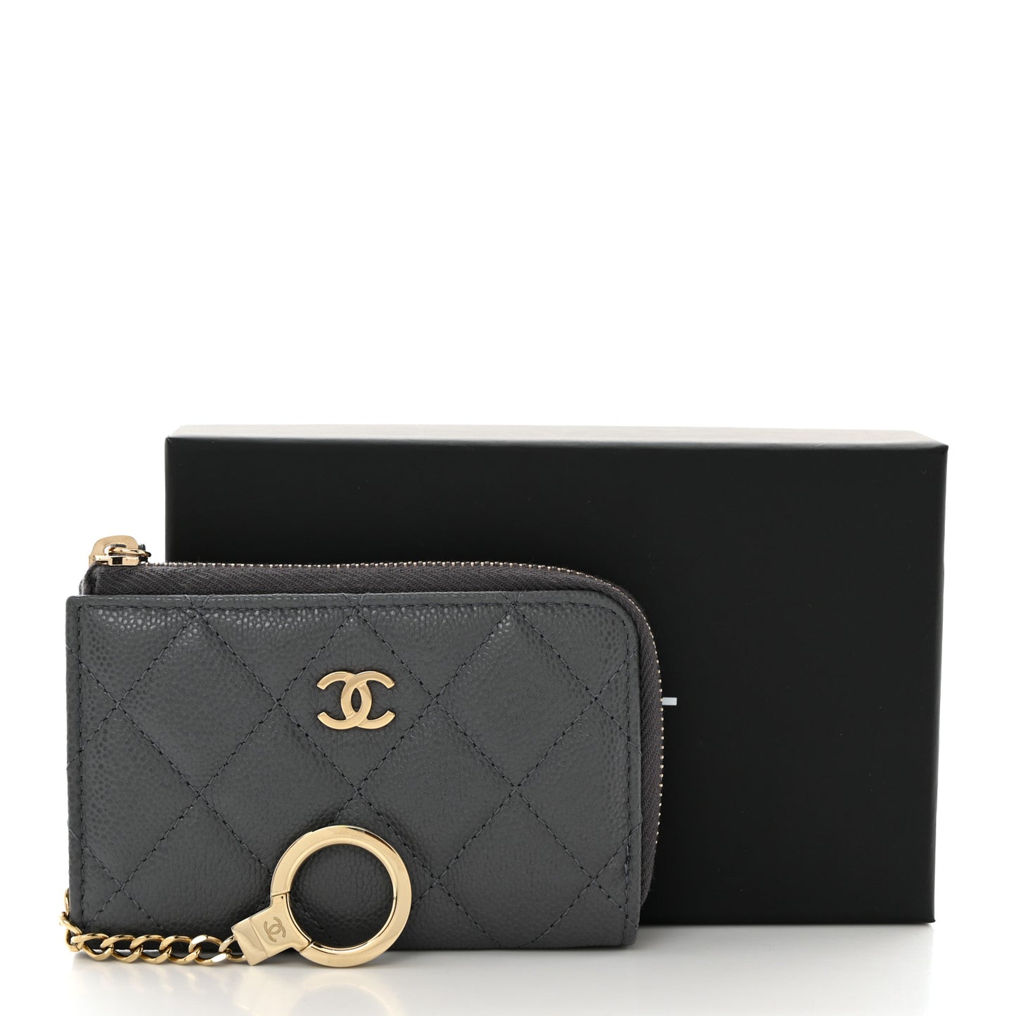 Caviar Quilted Zipped Key Holder Case Dark Gray