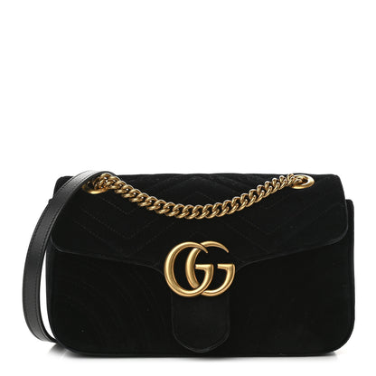 Gucci Velvet Matelasse Small GG Marmont Shoulder Bag Black 1 of 10