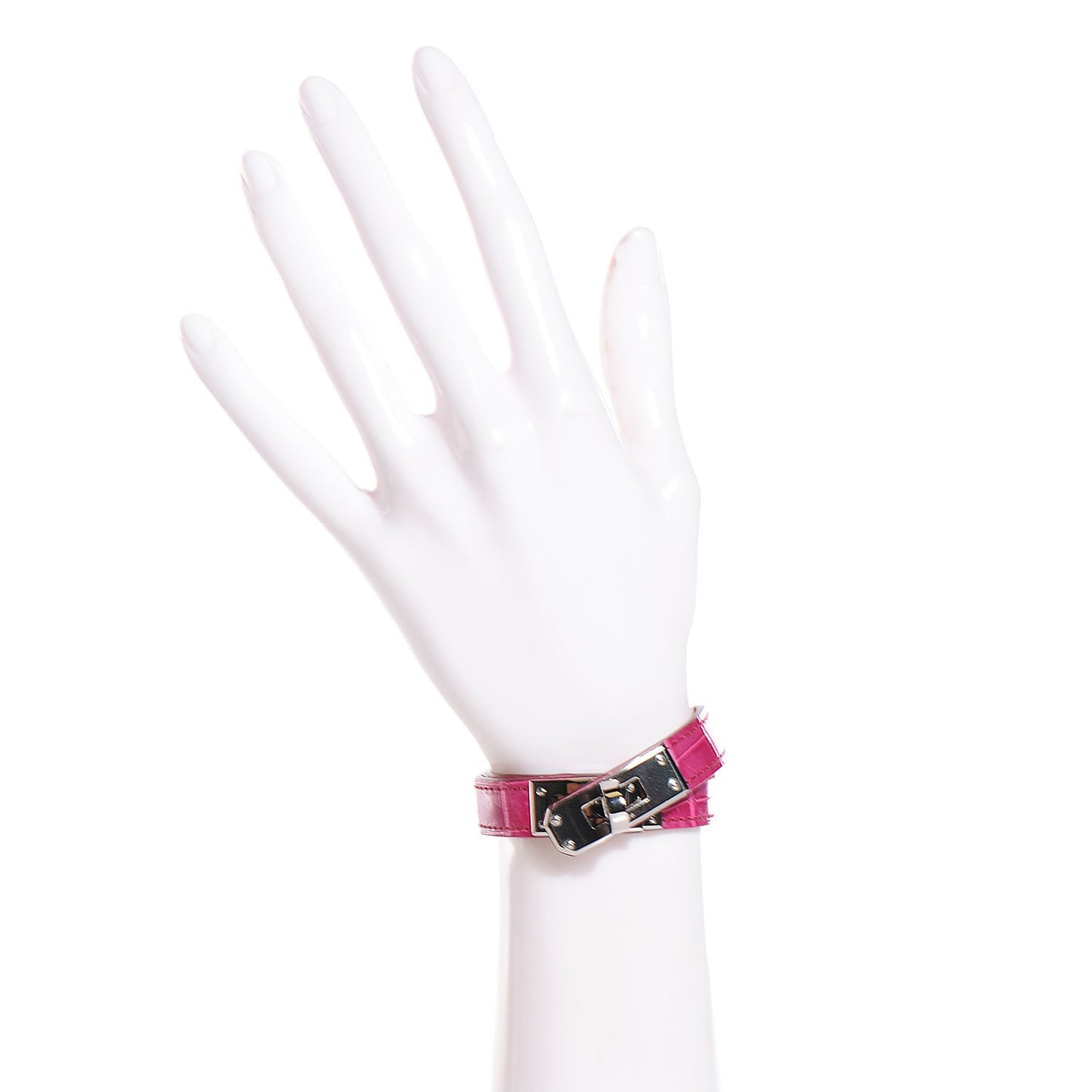 Shiny Alligator Kelly Double Tour Bracelet Small Fuchsia