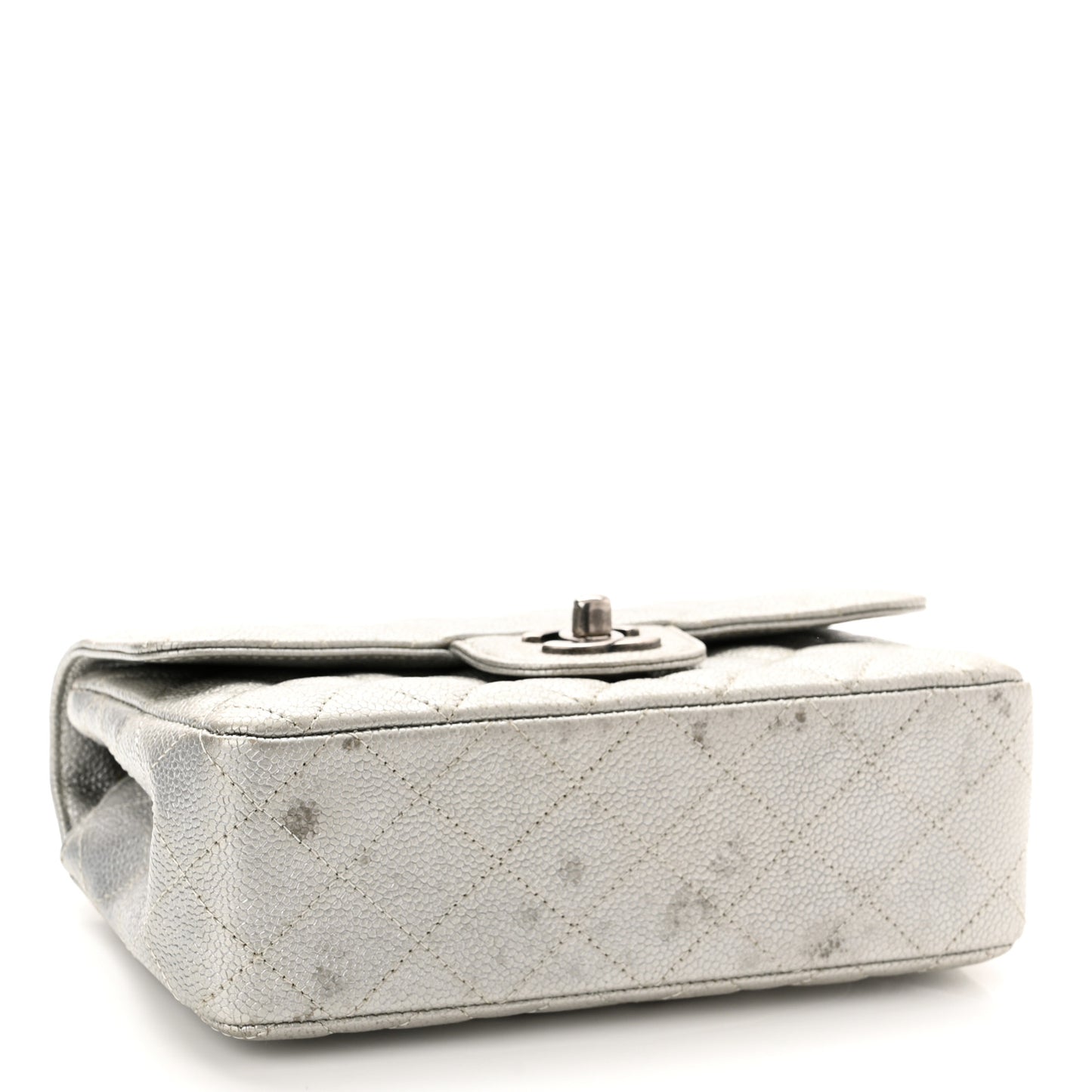 Metallic Caviar Quilted Mini Rectangular Flap Silver