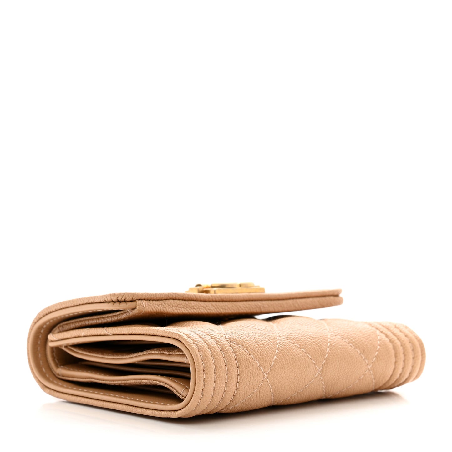 Caviar Quilted Compact Boy Flap Wallet Beige