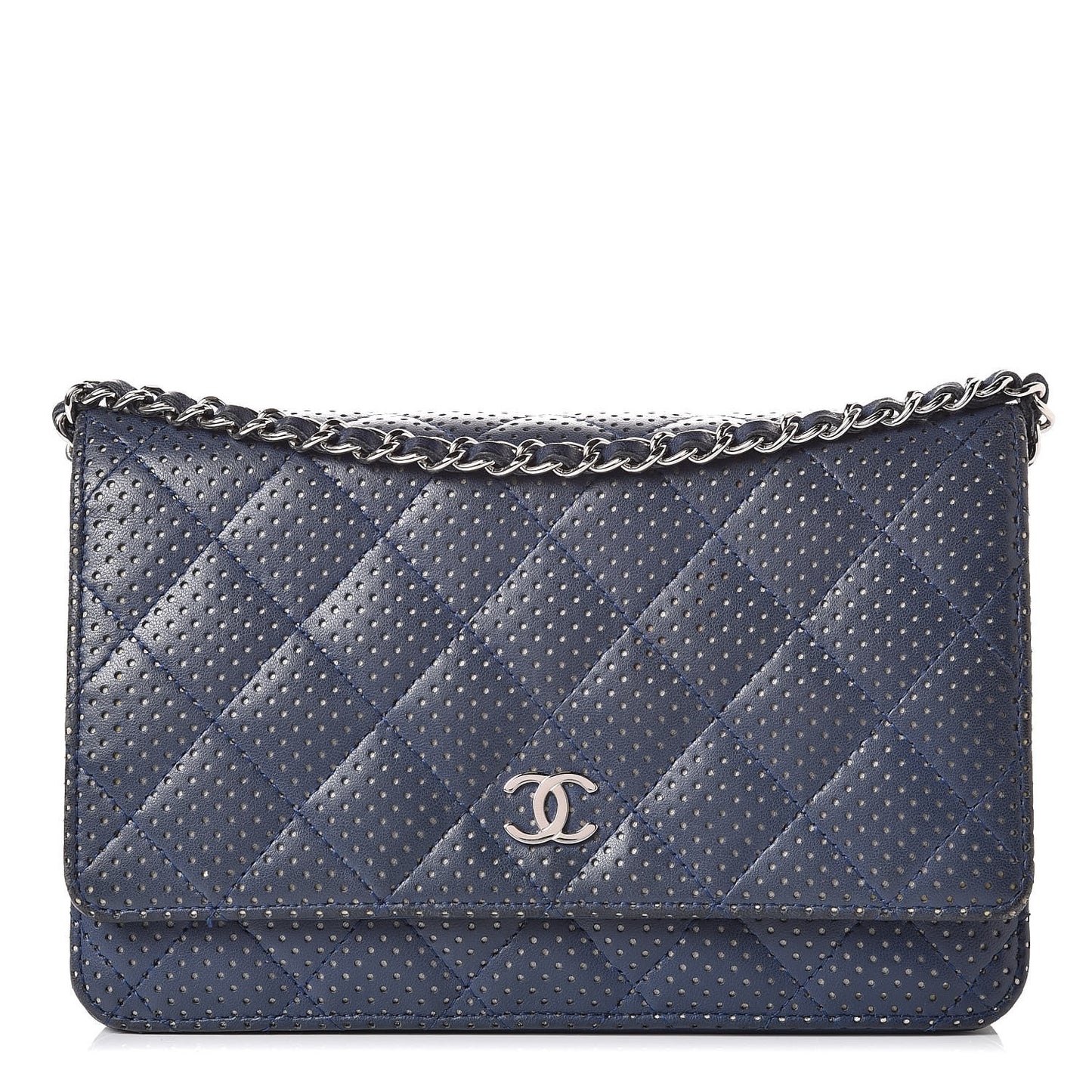 Perforated Lambskin Quilted Wallet On Chain WOC Blue
