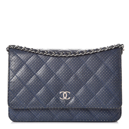 Chanel Perforated Lambskin Quilted Wallet On Chain WOC Blue 1 of 18