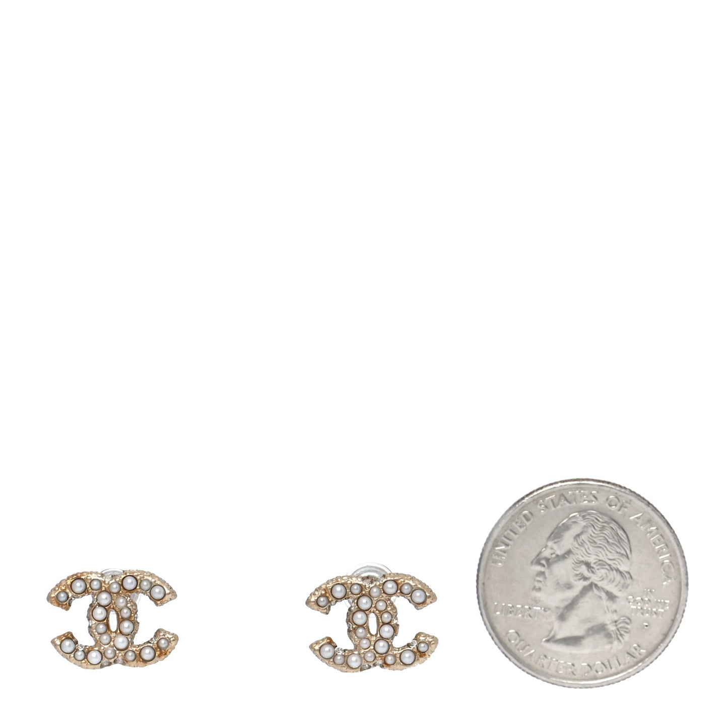 Pearl Crystal CC Stud Earrings Gold