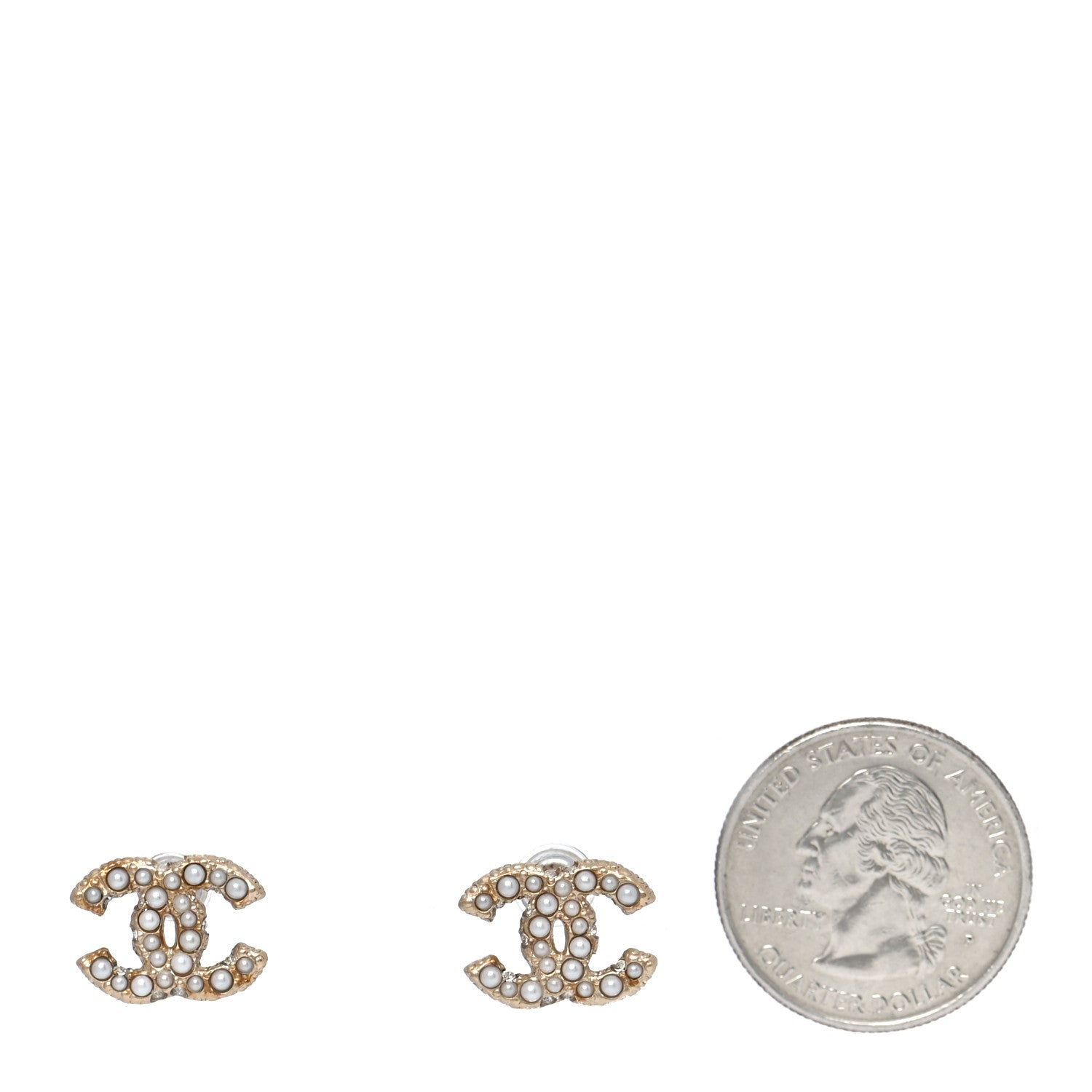 Chanel Pearl Crystal CC Stud Earrings Gold 2 of 5