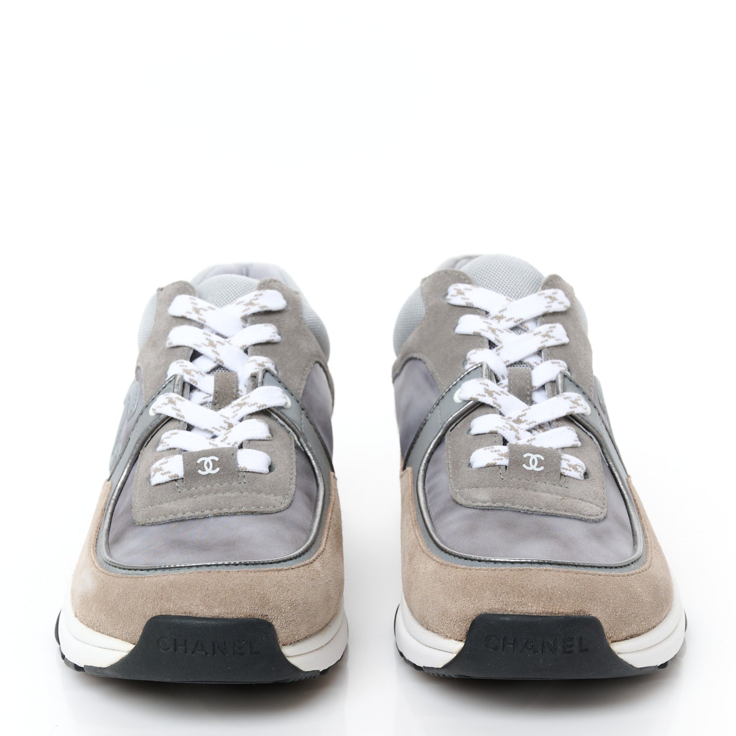 Fabric Suede Calfskin CC Sneakers 39 Grey Beige
