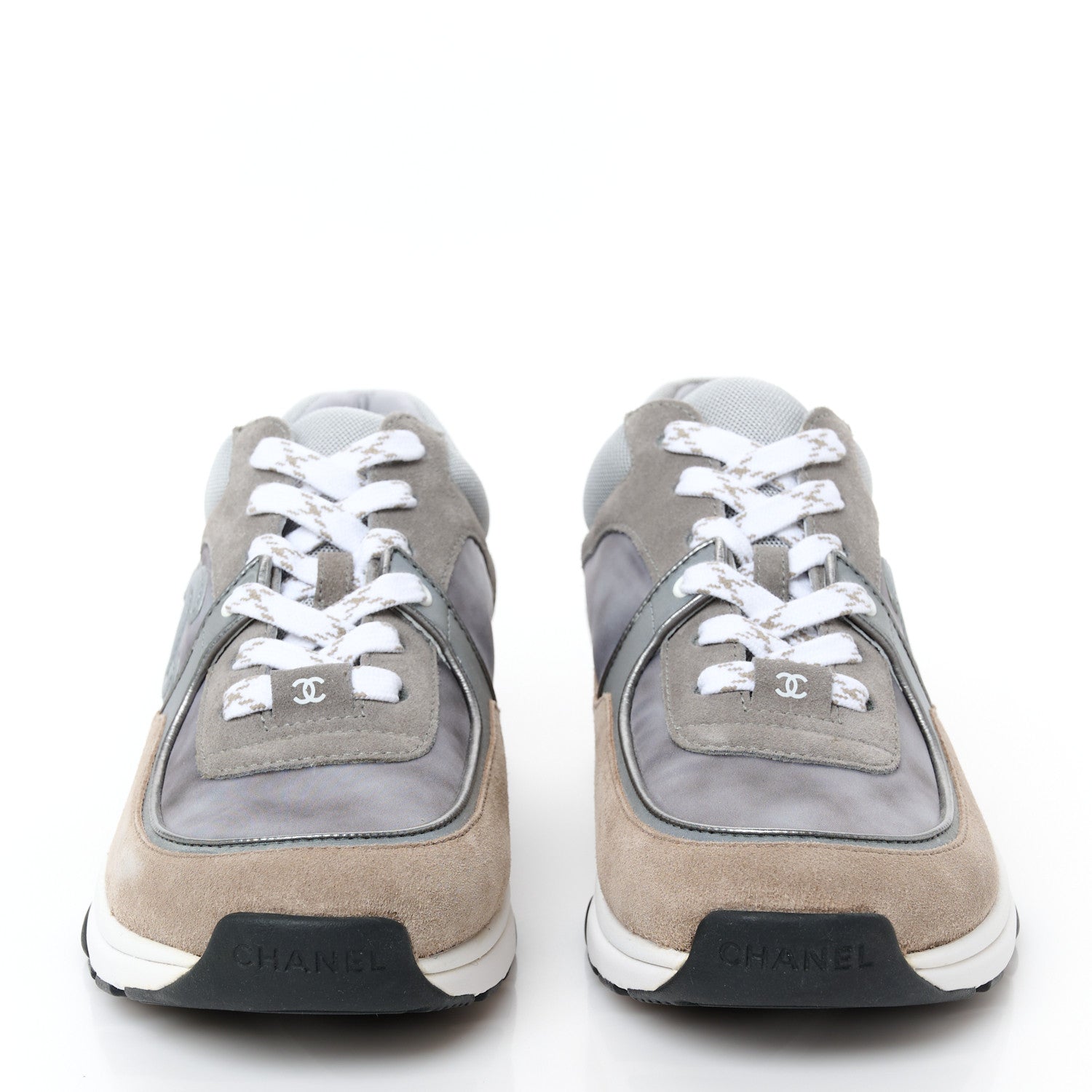 Chanel Fabric Suede Calfskin CC Sneakers 39 Grey Beige 3 of 10